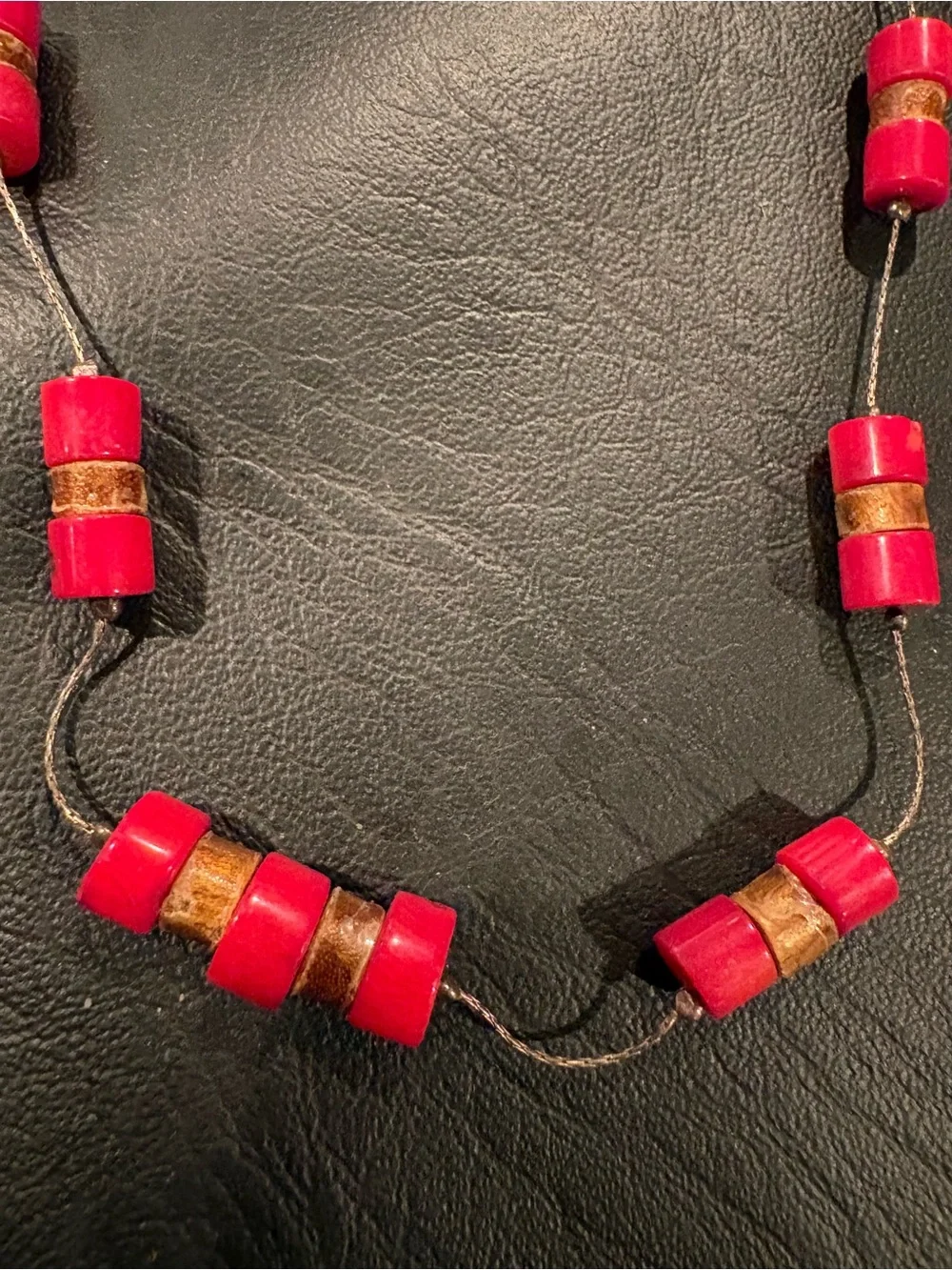 Women’s Red Bead Necklace with Gold Accent